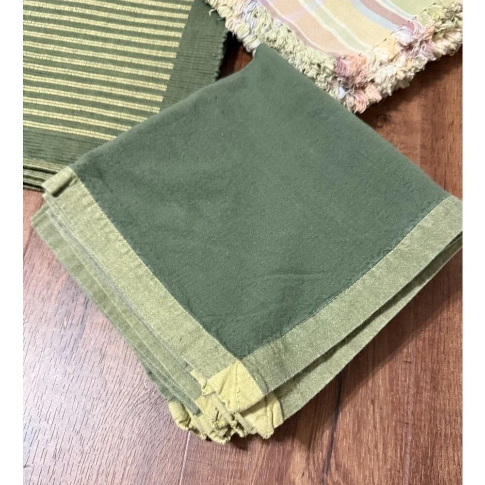 Set of 6 Cloth Placemats & Napkins X 2 Autumn Pastel Plaid And Green